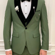 Joliet Slim Fit Velvet Peak Lapel Olive Green Tuxedo