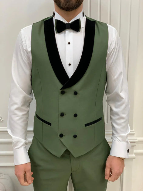 Joliet Slim Fit Velvet Peak Lapel Olive Green Tuxedo