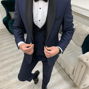 Joliet Slim Fit Glitter Shawl Lapel Navy Blue Tuxedo
