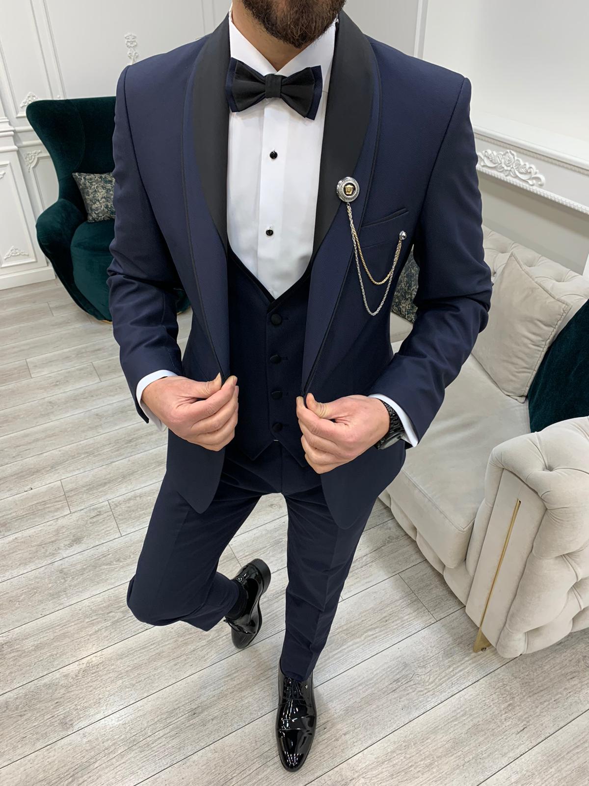 Joliet Slim Fit Shawl Lapel Navy Blue Tuxedo