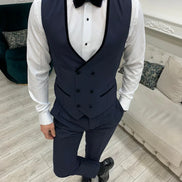 Joliet Slim Fit Velvet Satin Peak Lapel Navy Blue Tuxedo