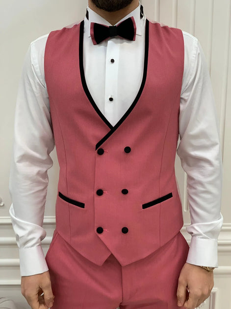Joliet Slim Fit Velvet Peak Lapel Pink Tuxedo
