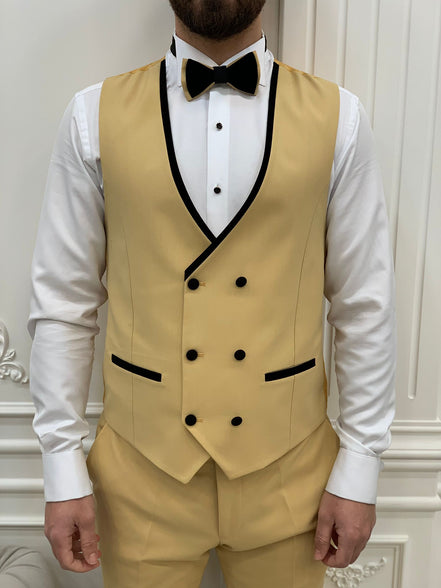 Joliet Slim Fit Velvet Peak Lapel Yellow Tuxedo
