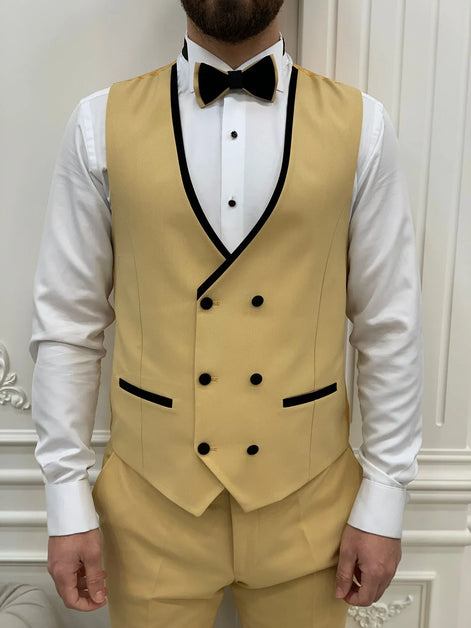Joliet Slim Fit Velvet Peak Lapel Yellow Tuxedo