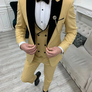 Joliet Slim Fit Velvet Peak Lapel Yellow Tuxedo