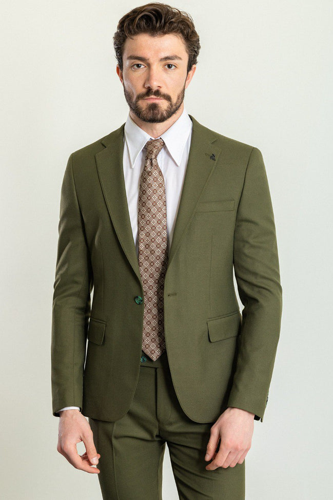 Tea Slim Fit Notch Lapel 2 Piece Khaki Suit