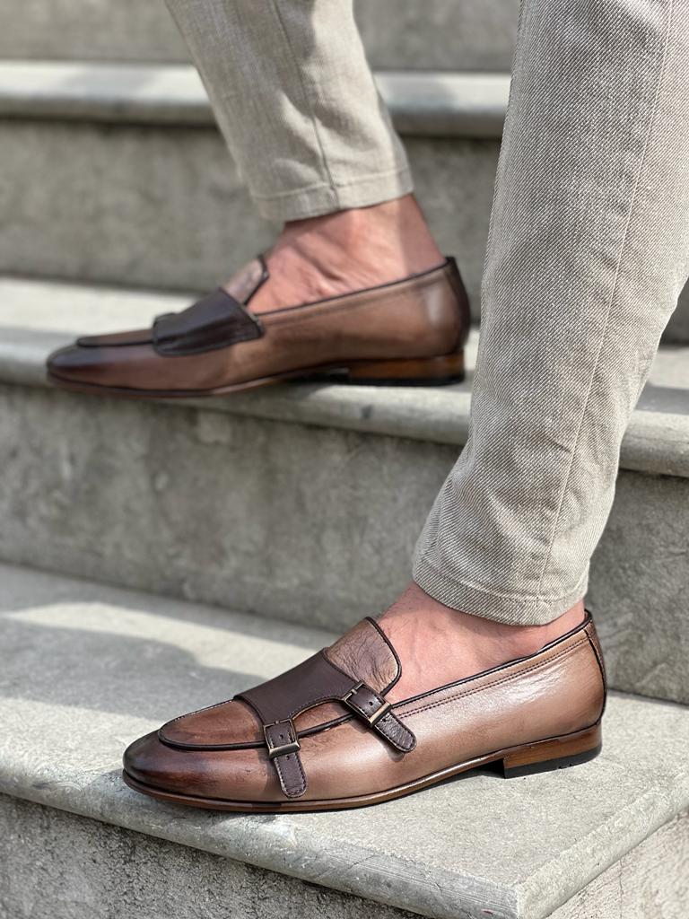 Laughlin Beige Double Monk Strap Shoes