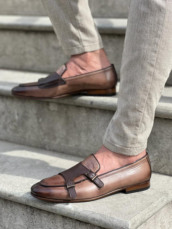 Beige Double Monk Strap Shoes