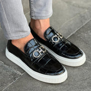 Laughlin Crocodile Pattern Black Bit Loafers