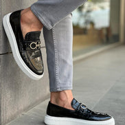 Laughlin Crocodile Pattern Black Bit Loafers