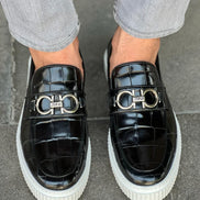 Laughlin Crocodile Pattern Black Bit Loafers