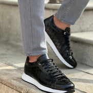 Laughlin Crocodile Pattern Mid-Top Black Sneakers