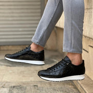 Laughlin Crocodile Pattern Mid-Top Black Sneakers