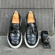 Laughlin Black Crocodile Pattern Slip Ons