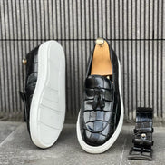 Laughlin Black Crocodile Pattern Slip Ons