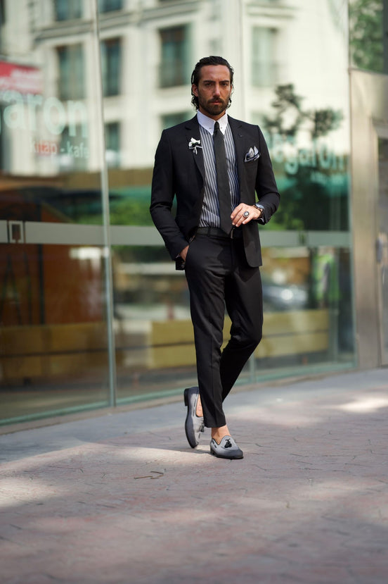 Black Slim Fit Notch Lapel Groom Wedding Suit for Men by GentWith.com with Free Worldwide Shipping