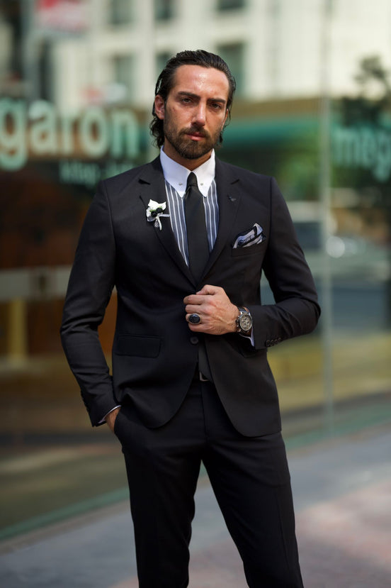 Black Slim Fit Notch Lapel Groom Wedding Suit for Men by GentWith.com with Free Worldwide Shipping