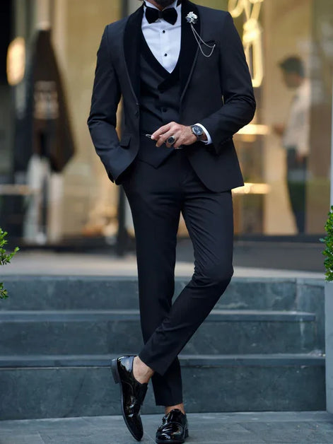 Laughlin Slim Fit Velvet Shawl Lapel Black Tuxedo