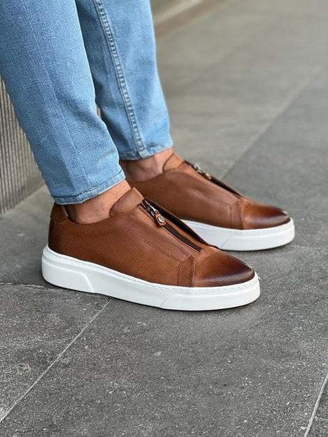 GentWith Laughlin Brown Mid-Top Zipper Sneakers