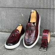 GentWith Laughlin Burgundy Crocodile Pattern Slip Ons