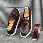GentWith Laughlin Burgundy Crocodile Pattern Slip Ons