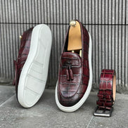 GentWith Laughlin Burgundy Crocodile Pattern Slip Ons
