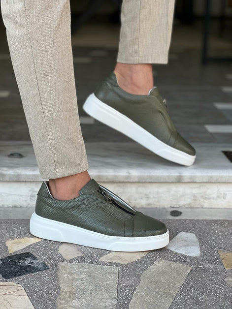 Laughlin Green Mid-Top Zipper Sneakers