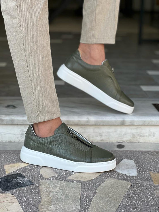 Green Mid-Top Zipper Sneakers
