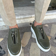 Laughlin Green Mid-Top Zipper Sneakers