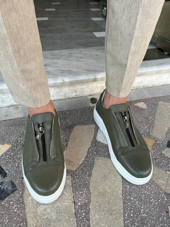 Green Mid-Top Zipper Sneakers