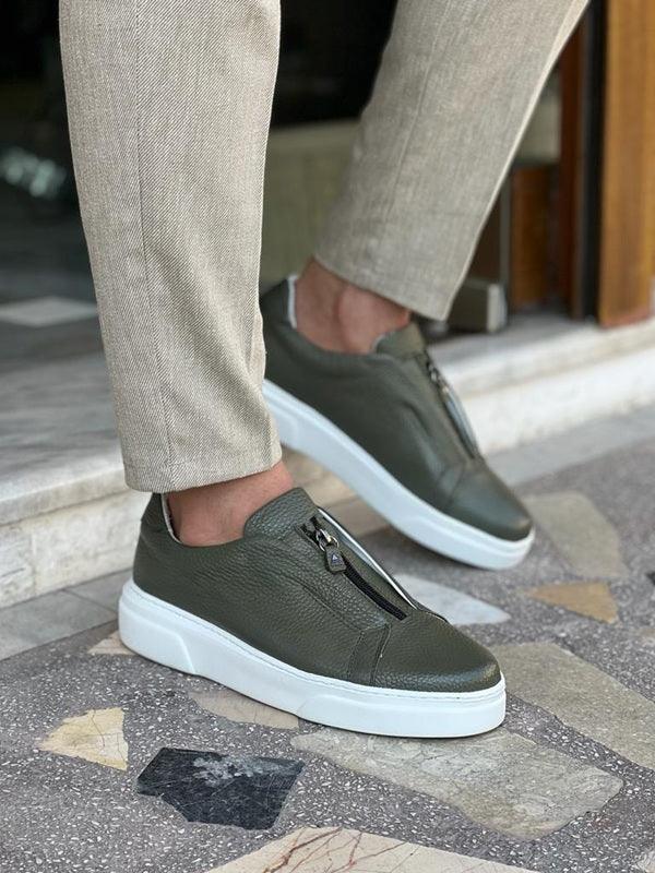 Laughlin Green Mid-Top Zipper Sneakers
