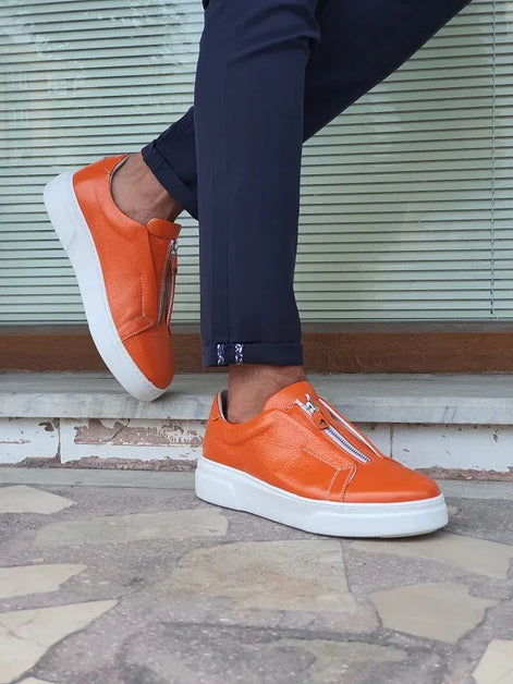 Laughlin Mid-Top Zipper Orange Sneakers
