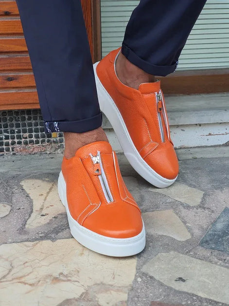 Laughlin Mid-Top Zipper Orange Sneakers