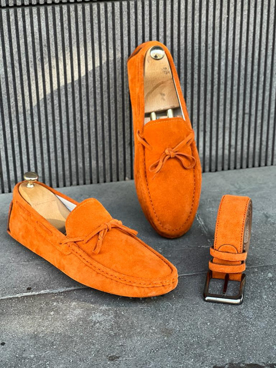 Orange Suede Driving Loafers