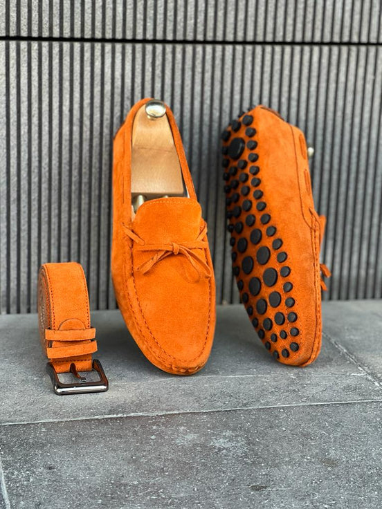 Orange Suede Driving Loafers
