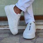 GentWith Laughlin White Mid-Top Zipper Sneakers