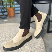Lawton Beige Wing Tip Suede Chelsea Boots