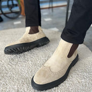 Lawton Beige Wing Tip Suede Chelsea Boots