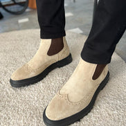 Lawton Beige Wing Tip Suede Chelsea Boots