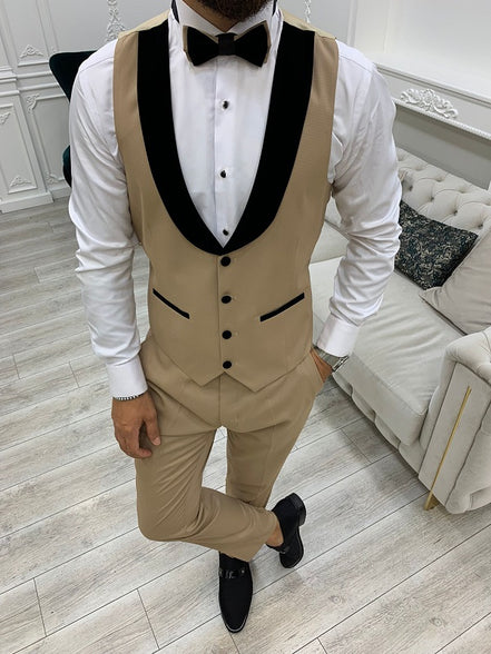 Leesburg Slim Fit Velvet Peak Lapel Gold Tuxedo