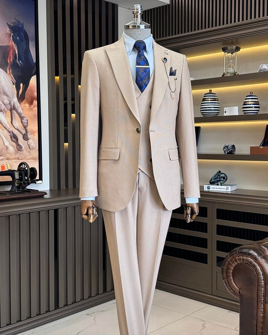 Beige Peak Lapel Suit