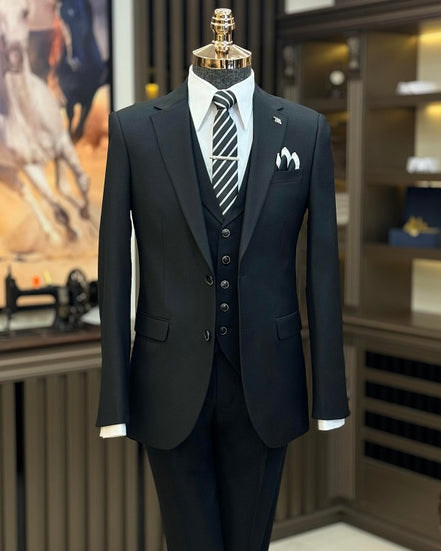 GentWith Manassas Black Slim Fit 3 Piece Notch Lapel Suit