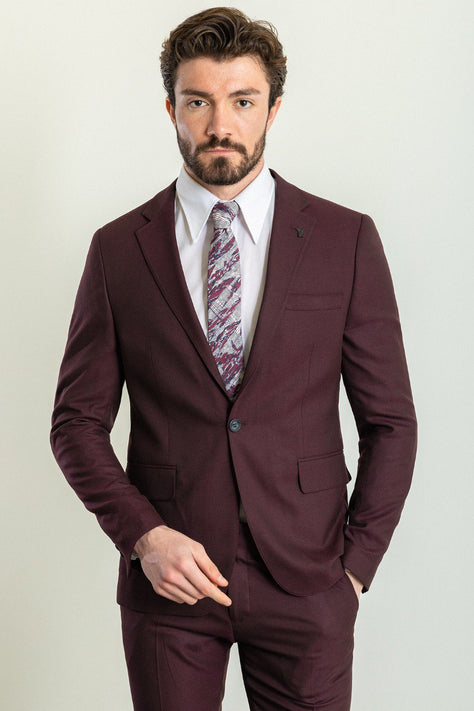 Tea Slim Fit Notch Lapel 2 Piece Maroon Suit