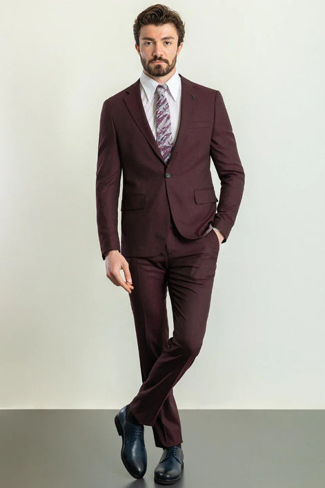 Tea Slim Fit Notch Lapel 2 Piece Maroon Suit