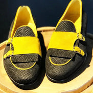 Mesquite Yellow Black Double Monk Strap Shoes