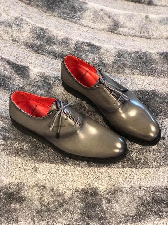 Gray Wholecut Oxford Shoes