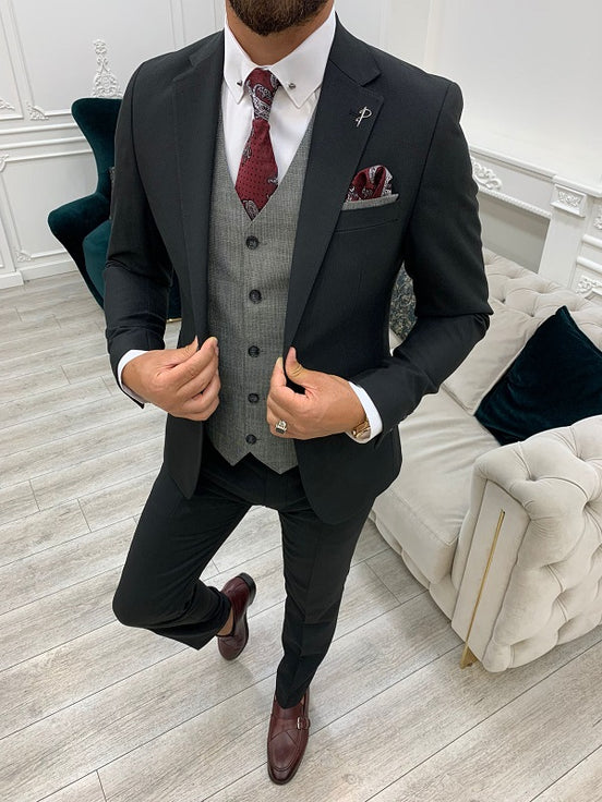 Black Slim Fit Notch Lapel Suit