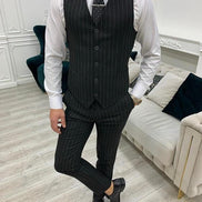 Miami Black Slim Fit Peak Lapel Pinstripe Suit
