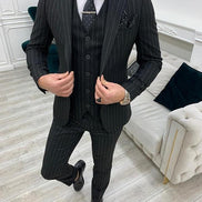 Miami Black Slim Fit Peak Lapel Pinstripe Suit