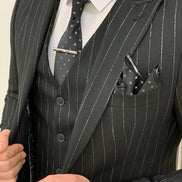 Miami Black Slim Fit Peak Lapel Pinstripe Suit